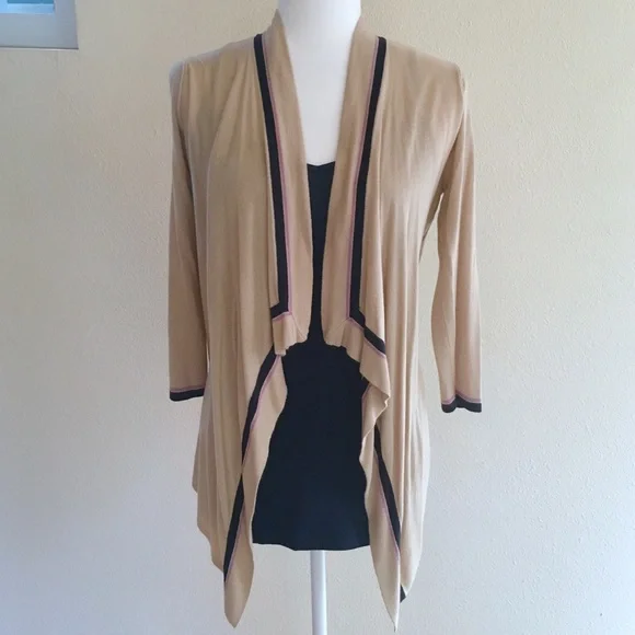 LOFT Tan Drape-Front Silk-blend Cardigan - Picture 1 of 8